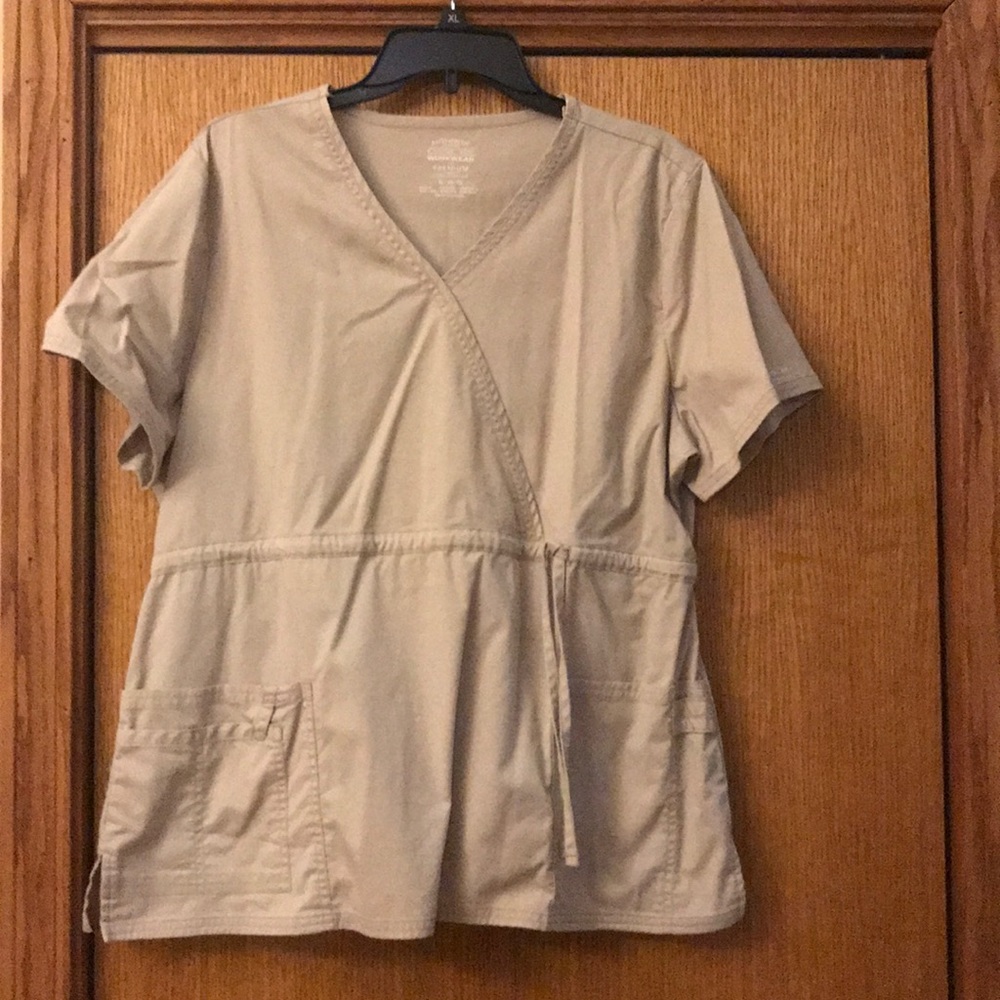 Cherokee Wrap-Front Medical Scrub Top in Light Beige